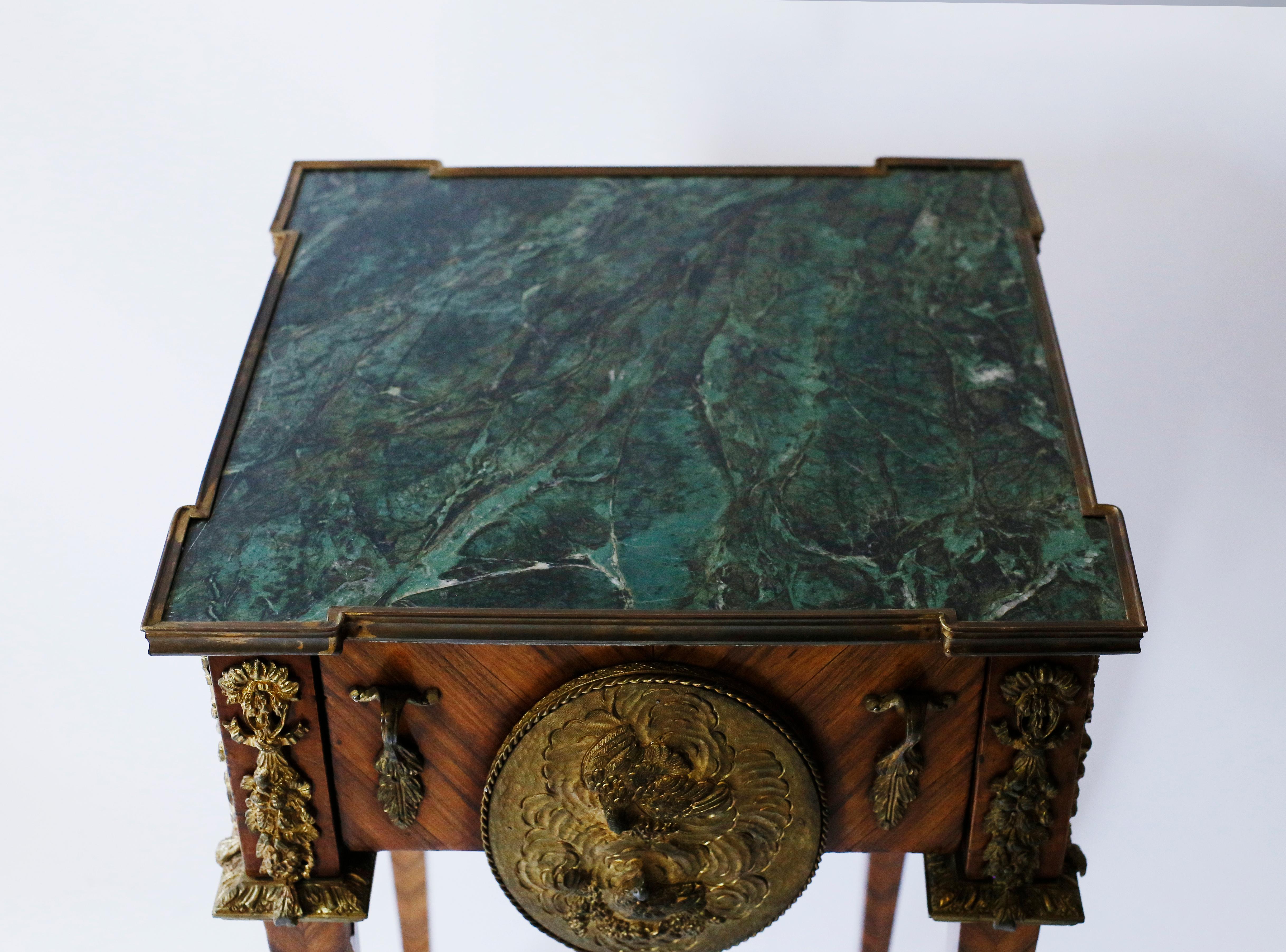 Pair of Kingwood Bronze Doré Marble Mounted Side Louis XVI Tables 2