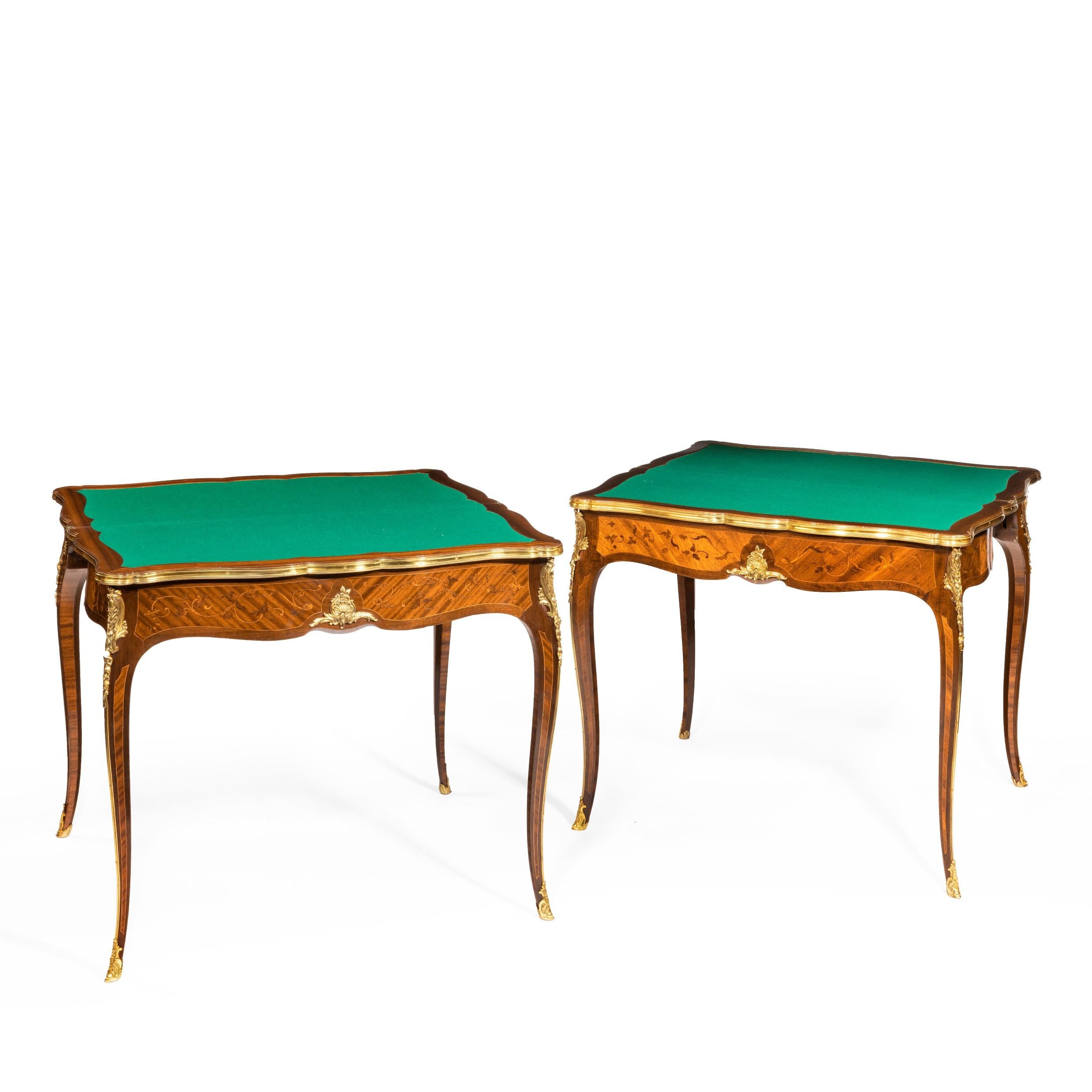 French Pair of Kingwood Card Tables by G. Durand For Sale