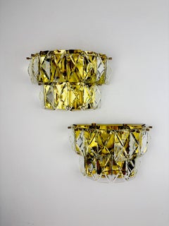 Pair of Kinkeldey 2-Tier Cut Crystal Wall Sconce, Gilt Brass, Germany, 1970s