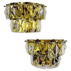 Pair of Kinkeldey 2-Tier Cut Crystal Wall Sconce, Gilt Brass, Germany, 1970s