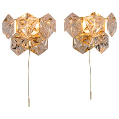 Pair of Kinkeldey Brass and Crystal Glass Sconces or Wall Lamps Germany, 1960