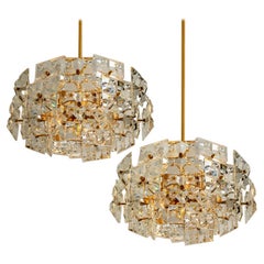 Pair of Kinkeldey Chandeliers, Gold-Plated Brass Crystal Glass, 1970