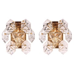 Pair of Kinkeldey Faceted Crystal and Brass Sconces