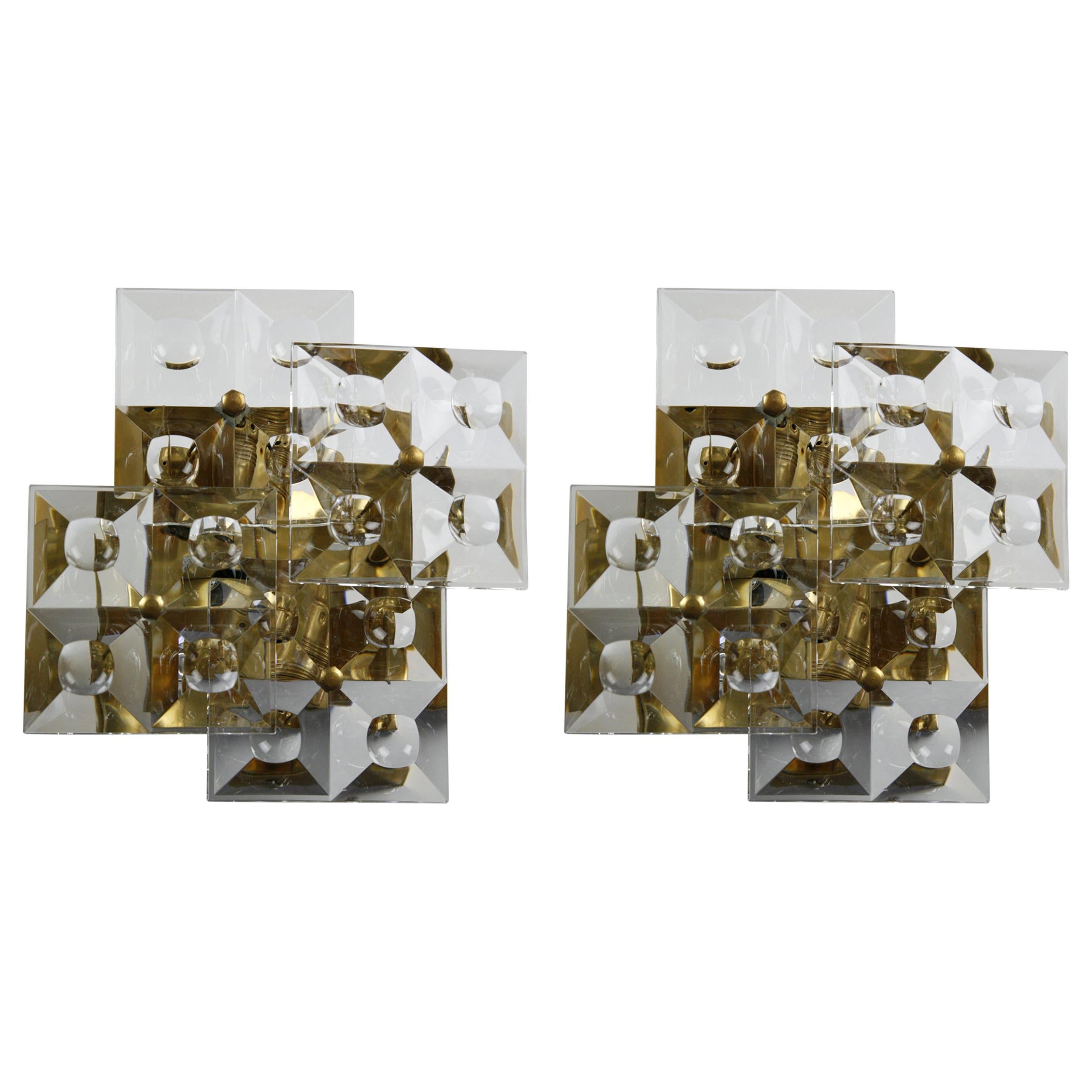 Pair of Kinkeldey Sconces Brass and Crystal, Germany, 1970s