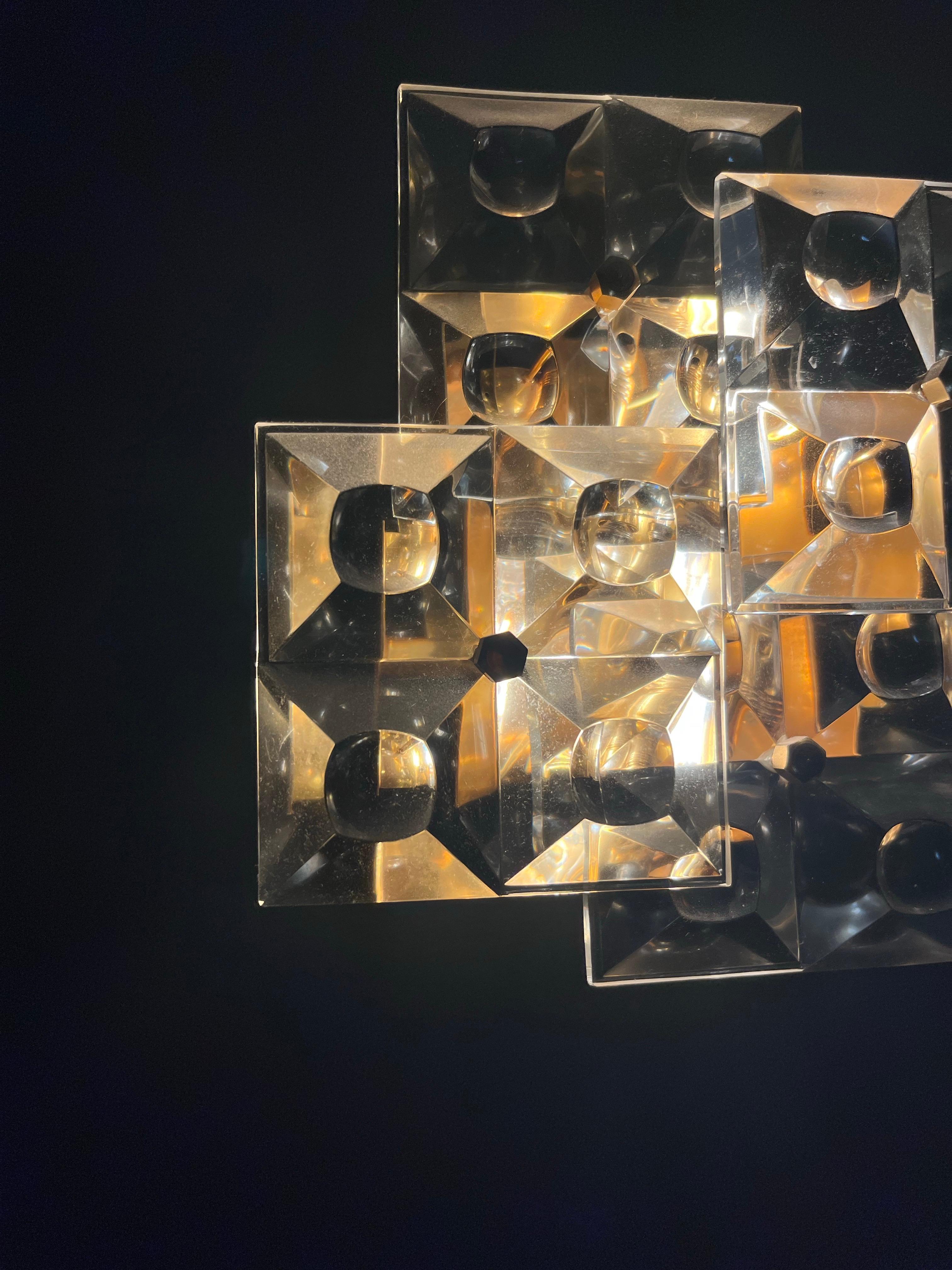 Calco Pair of Kinkeldey Sconces Brass and press Crystal , Germany 1970s in vendita