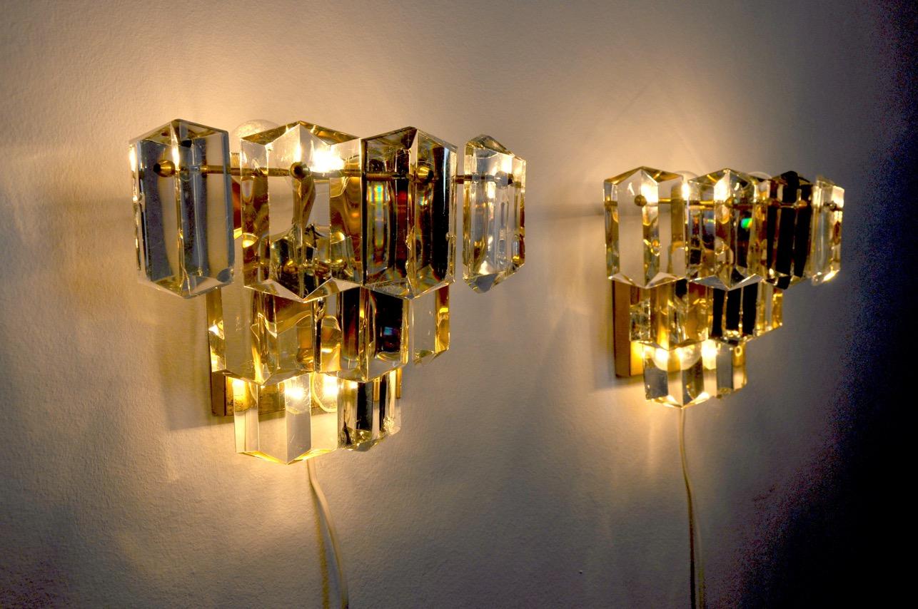 Crystal Pair of Kinkeldey Wall Lamps Germany 1970 For Sale