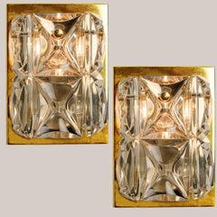 Pair of Kinkeldey Wall Light Fixtures, Crystal Glass, 1970