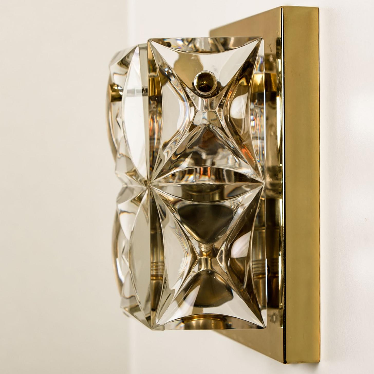 Mid-Century Modern Pair of Kinkeldey Wall Light Fixtures, Crystal Glass, 1970 For Sale