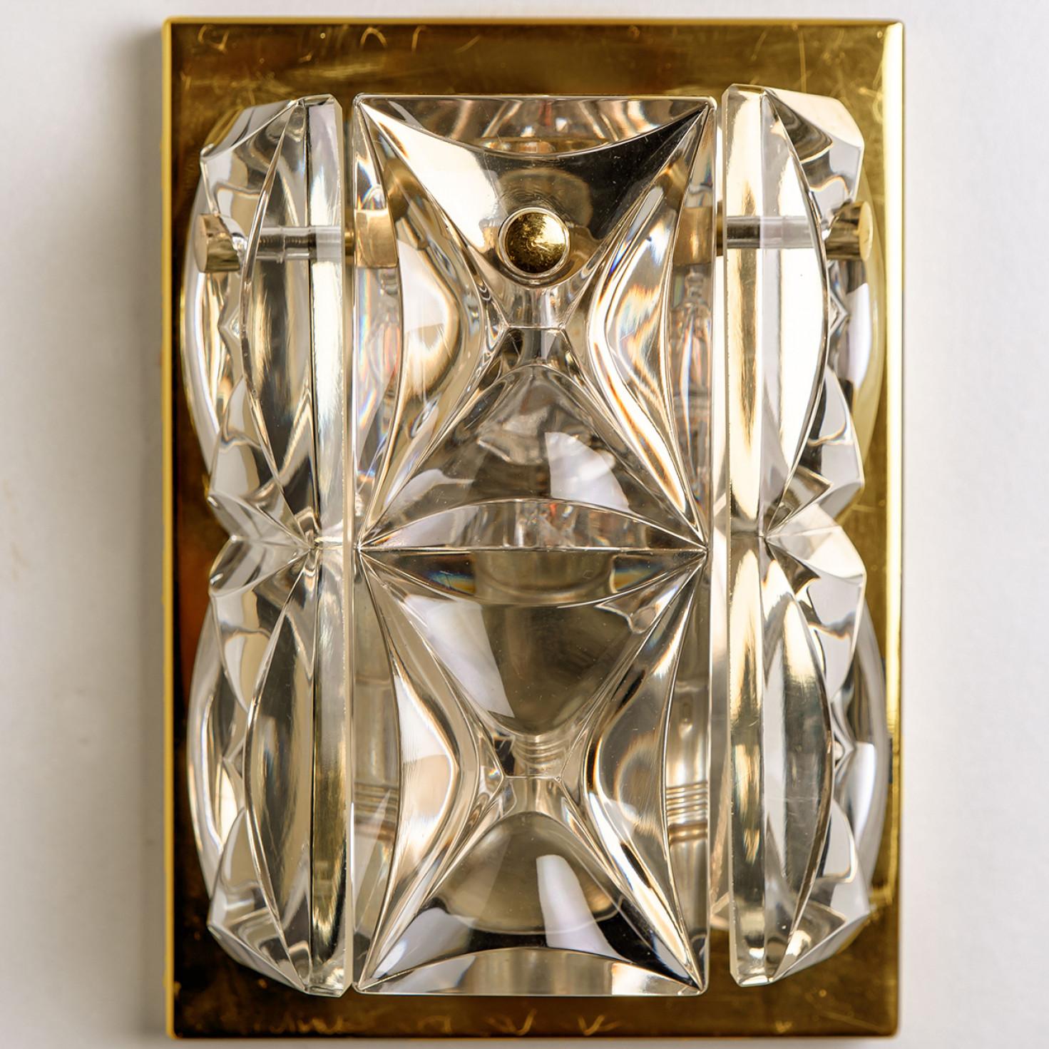 Plated Pair of Kinkeldey Wall Light Fixtures, Crystal Glass, 1970 For Sale