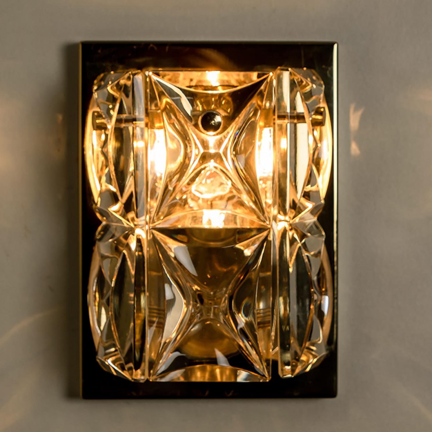 Brass Pair of Kinkeldey Wall Light Fixtures, Crystal Glass, 1970
