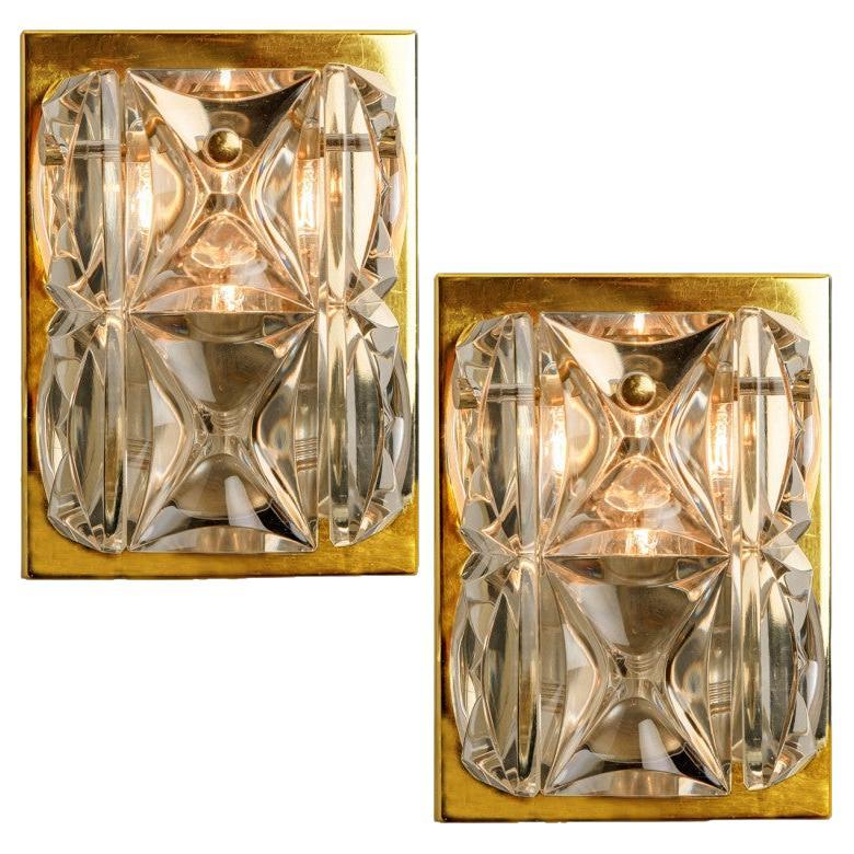 Pair of Kinkeldey Wall Light Fixtures, Crystal Glass, 1970 For Sale