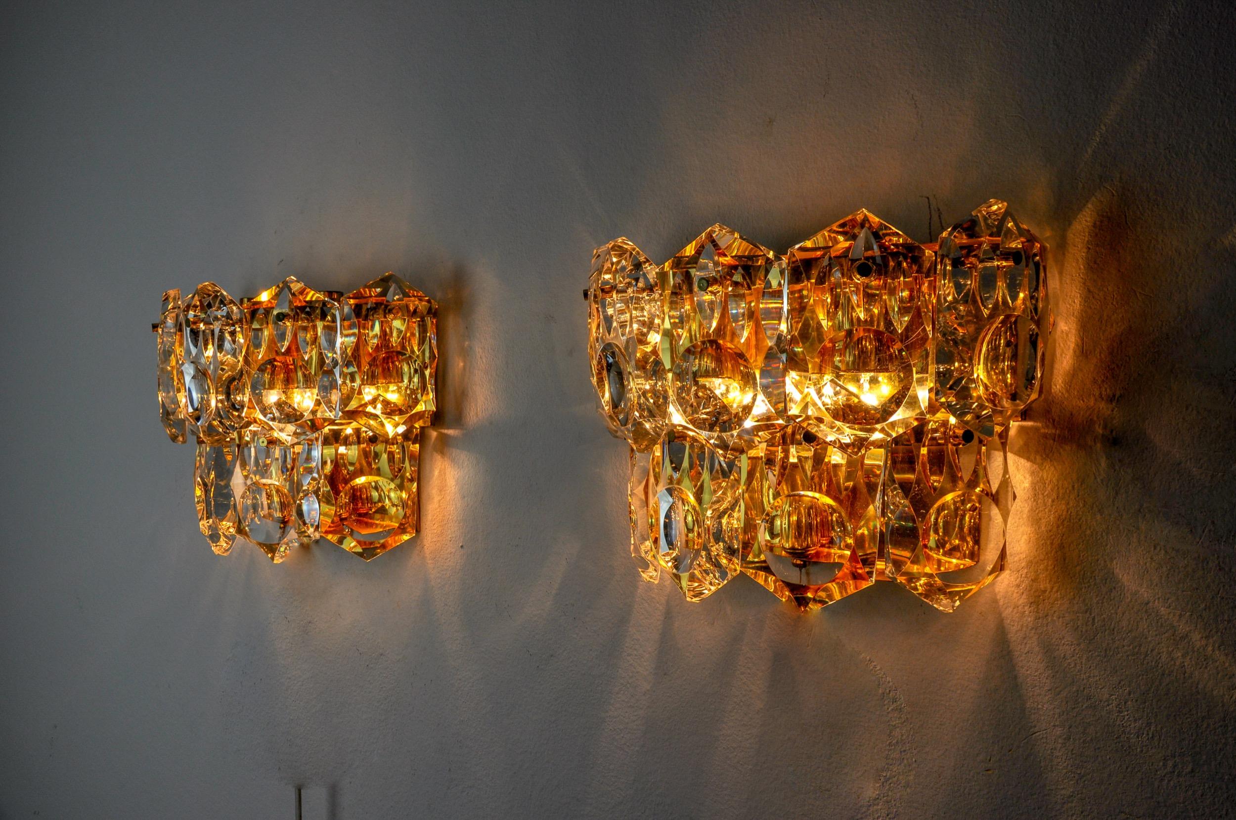 Late 20th Century Pair of kinkeldey wall lights, 2 levels, German cut crystals, 1970 For Sale