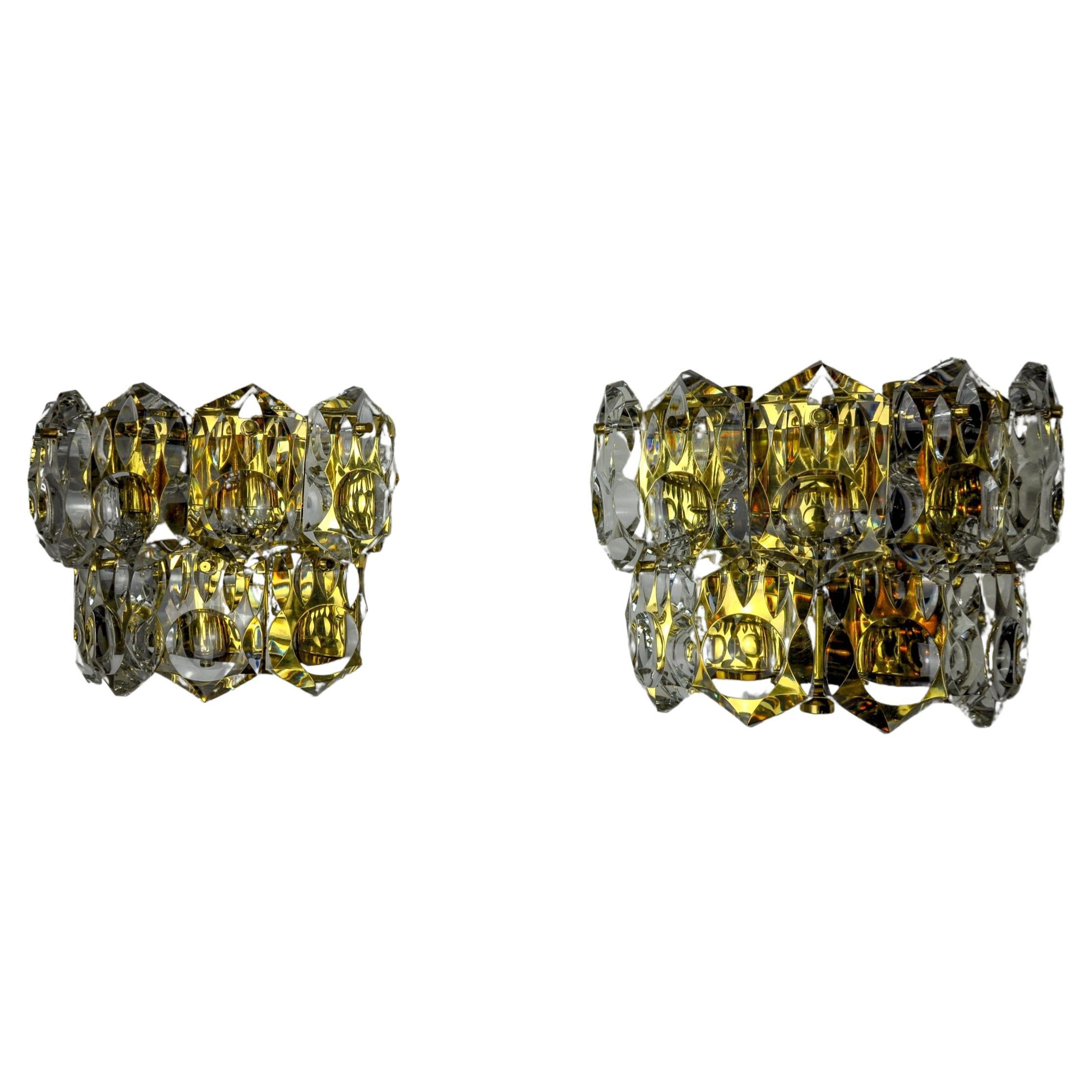 Pair of kinkeldey wall lights, 2 levels, German cut crystals, 1970 For Sale