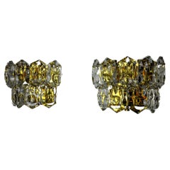 Vintage Pair of kinkeldey wall lights, 2 levels, German cut crystals, 1970