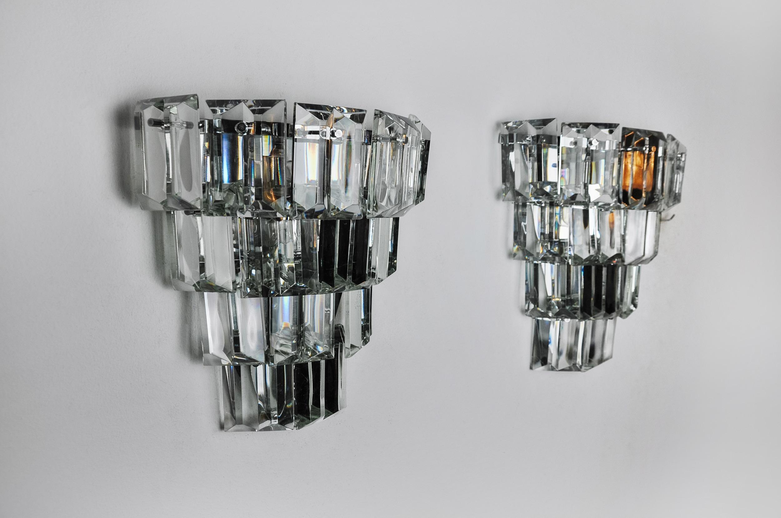 Pair of kinkeldey wall lights, 4 levels, German cut crystals, 1970 In Good Condition For Sale In BARCELONA, ES