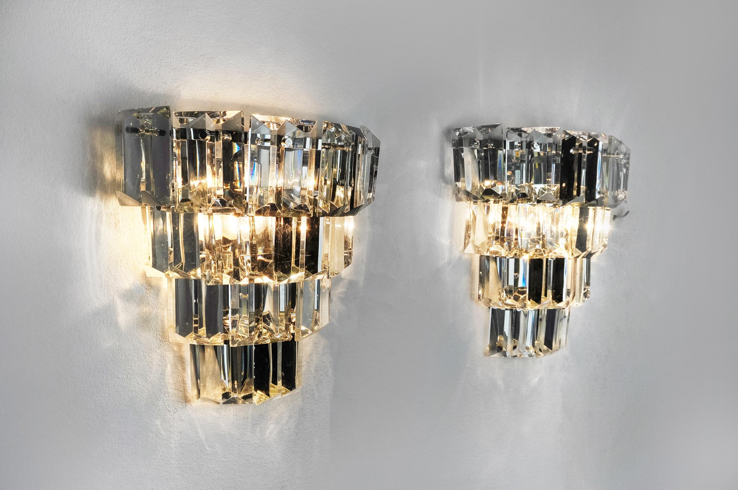 Late 20th Century Pair of kinkeldey wall lights, 4 levels, German cut crystals, 1970 For Sale