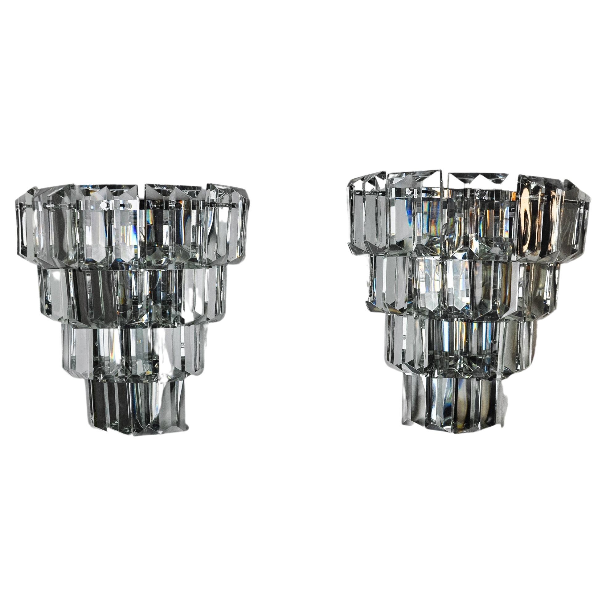 Pair of kinkeldey wall lights, 4 levels, German cut crystals, 1970 For Sale