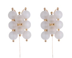 Pair of Kinkeldey Wall Sconces Frosted Glass Balls & Brass, Germany 1960s