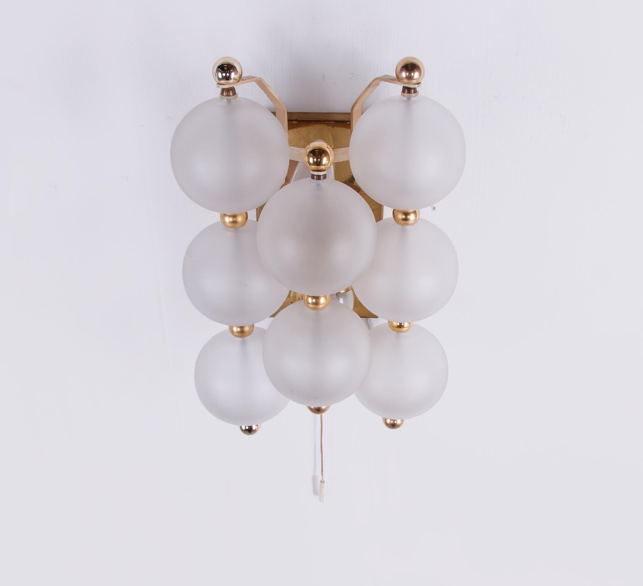 Pair of Kinkeldey Wall Sconces Frosted Glass Balls & Brass, Germany 1960s For Sale 1