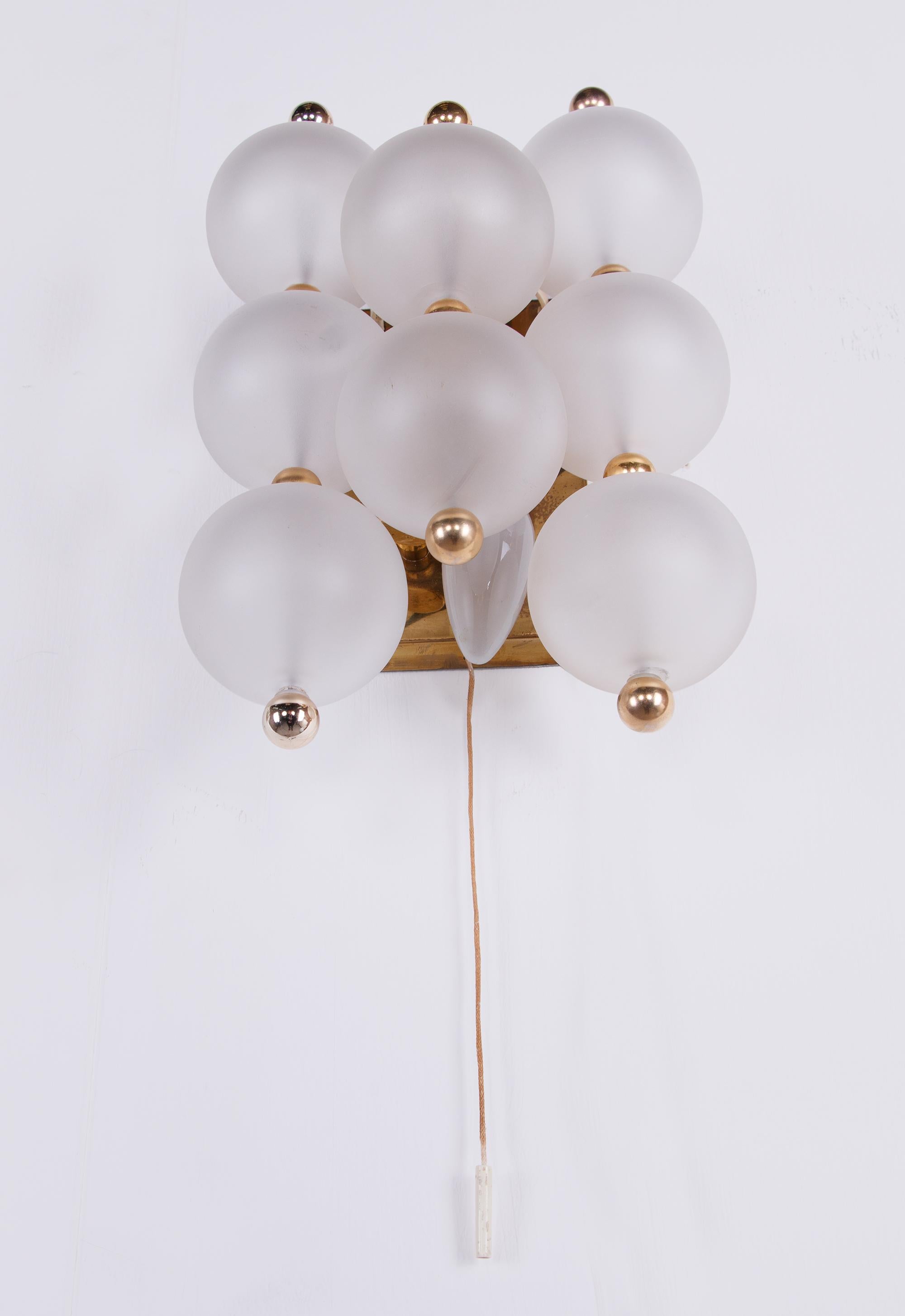 Pair of Kinkeldey Wall Sconces Frosted Glass Balls & Brass, Germany 1960s For Sale 2