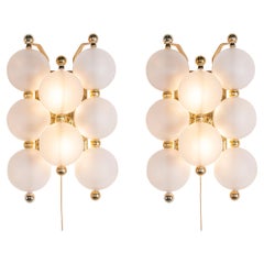 Pair of Kinkeldey Wall Sconces Frosted Glass Balls & Brass, Germany 1960s