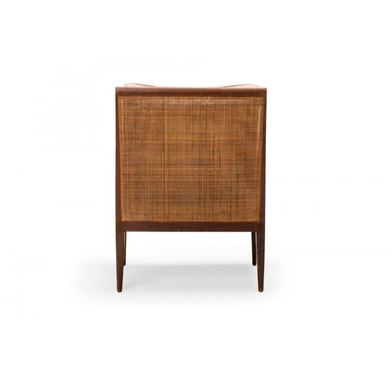 Mid-Century Modern Pair of Kipp Stewart for Directional Walnut, Cane Upholstered Lounge Chairs