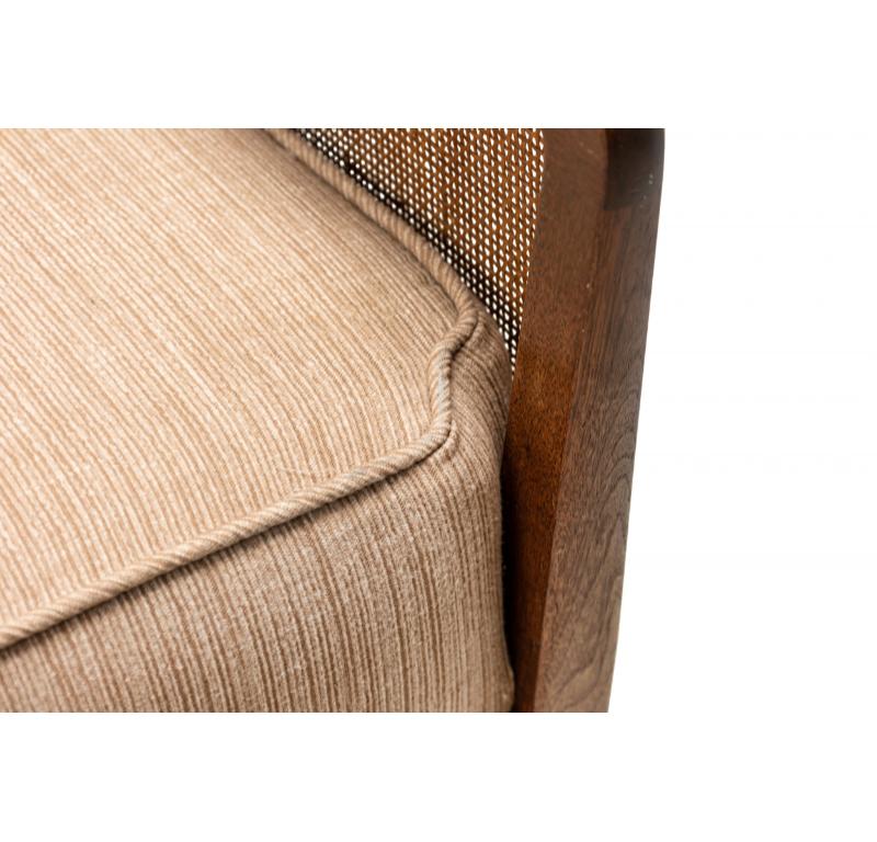 American Pair of Kipp Stewart for Directional Walnut, Cane Upholstered Lounge Chairs