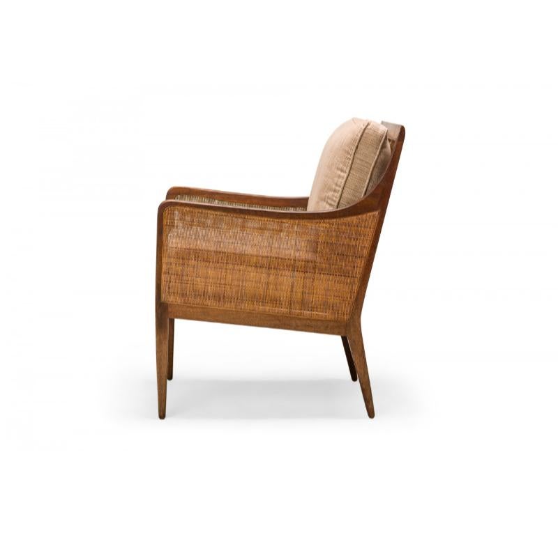 20th Century Pair of Kipp Stewart for Directional Walnut, Cane Upholstered Lounge Chairs
