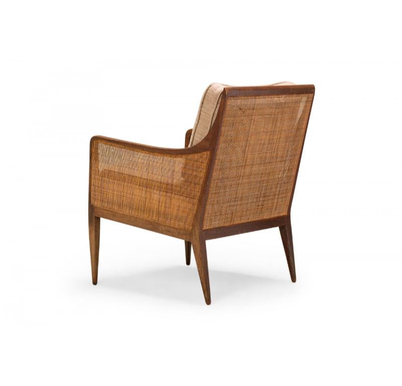 Pair of Kipp Stewart for Directional Walnut, Cane Upholstered Lounge Chairs 1