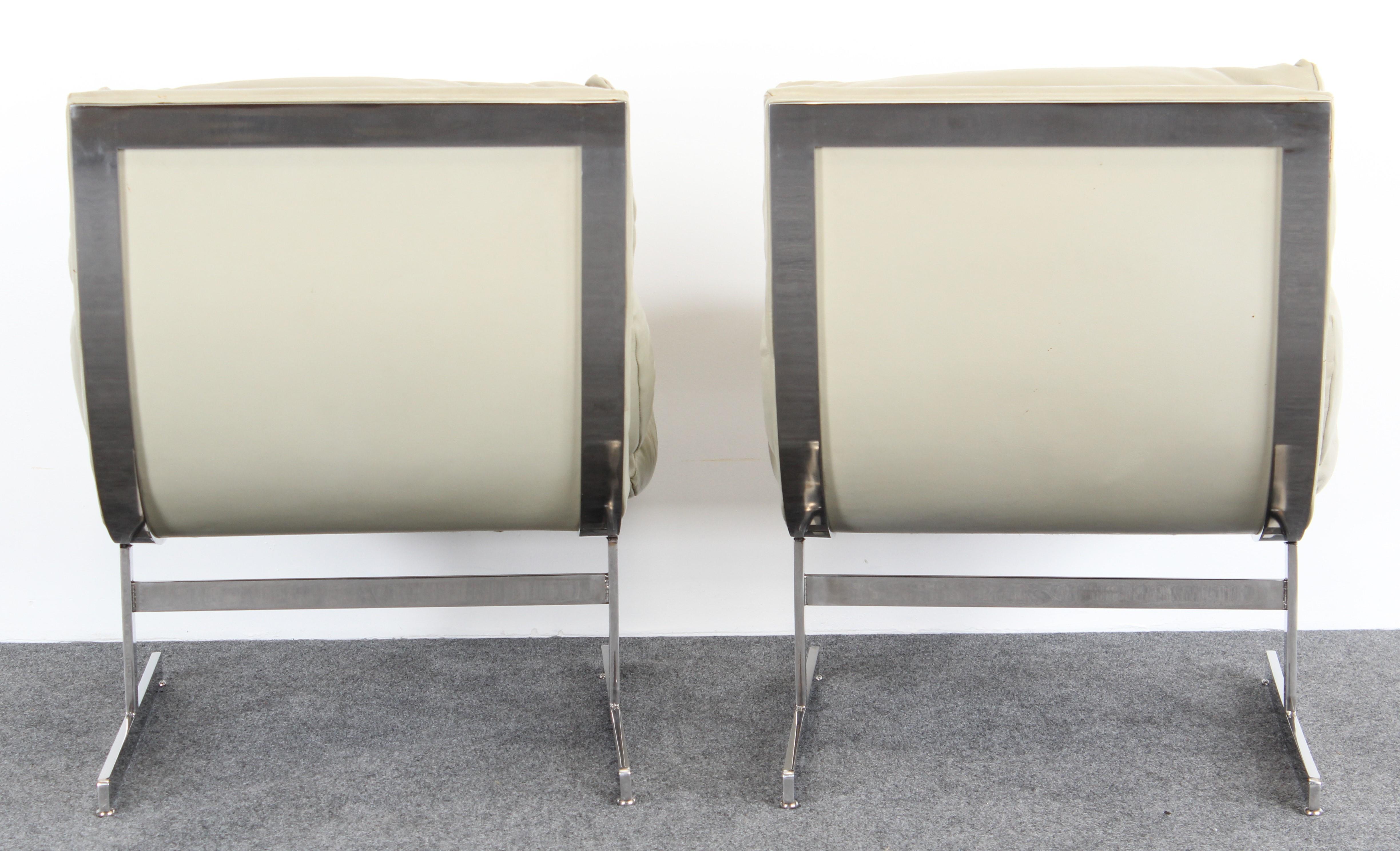 Pair of Kipp Stewart Stainless Steel Lounge Chairs for Directional, 1970s 4