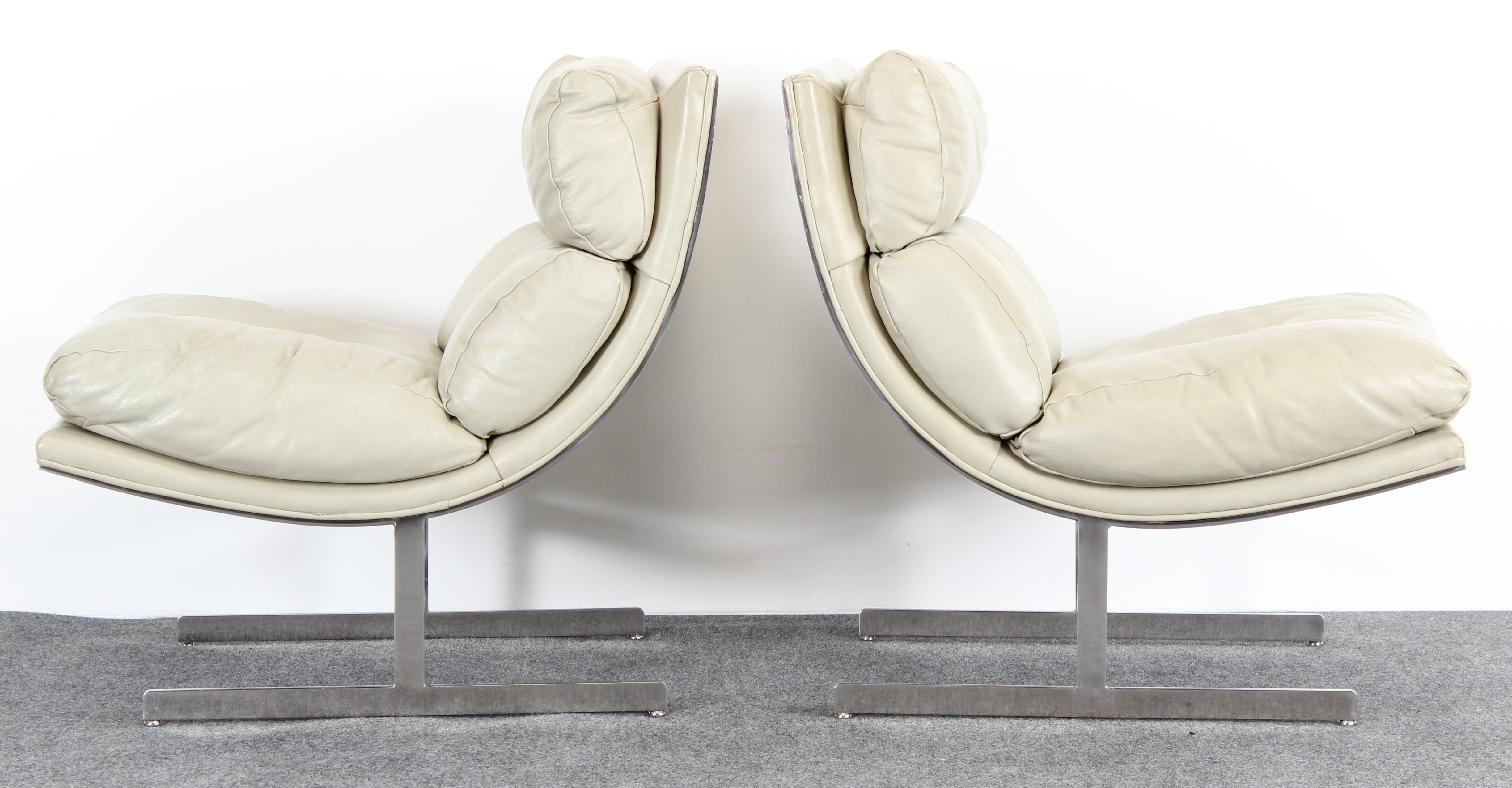 Pair of Kipp Stewart Stainless Steel Lounge Chairs for Directional, 1970s 6