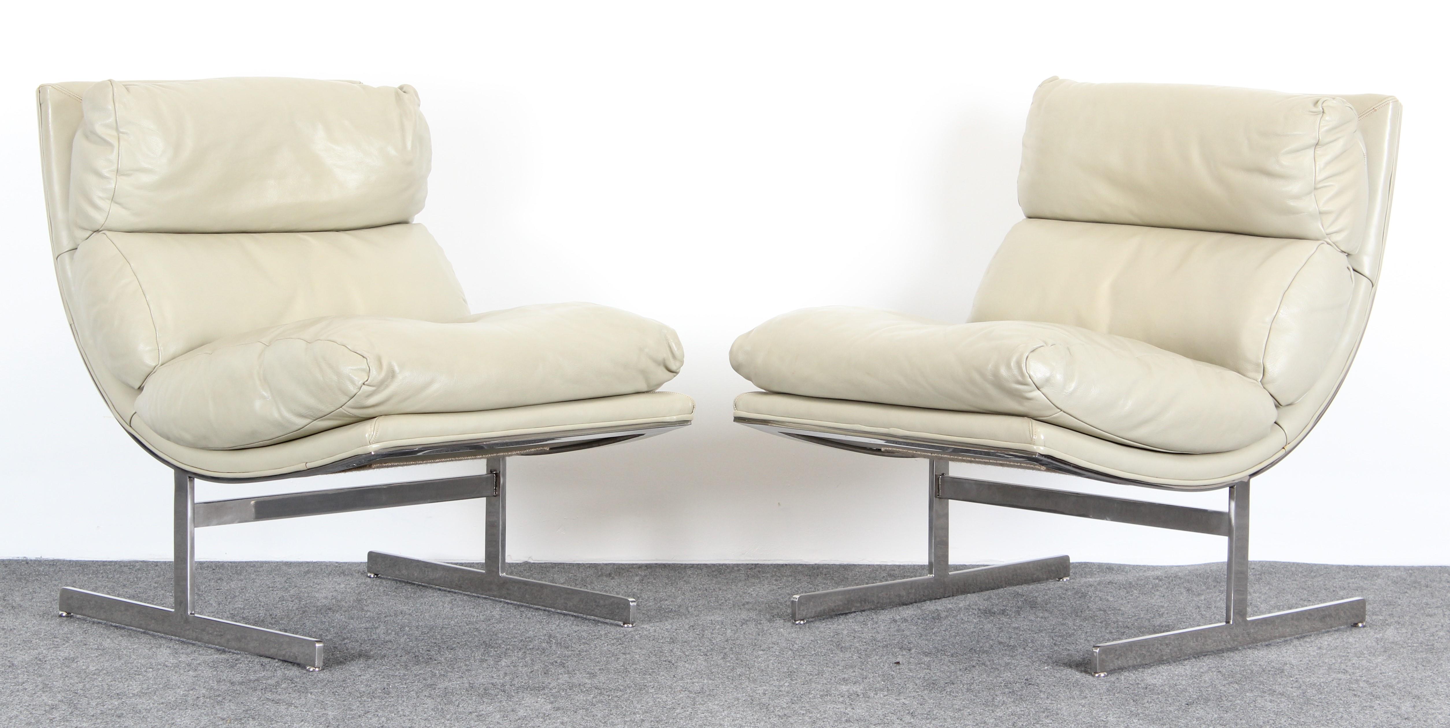 Mid-Century Modern Pair of Kipp Stewart Stainless Steel Lounge Chairs for Directional, 1970s