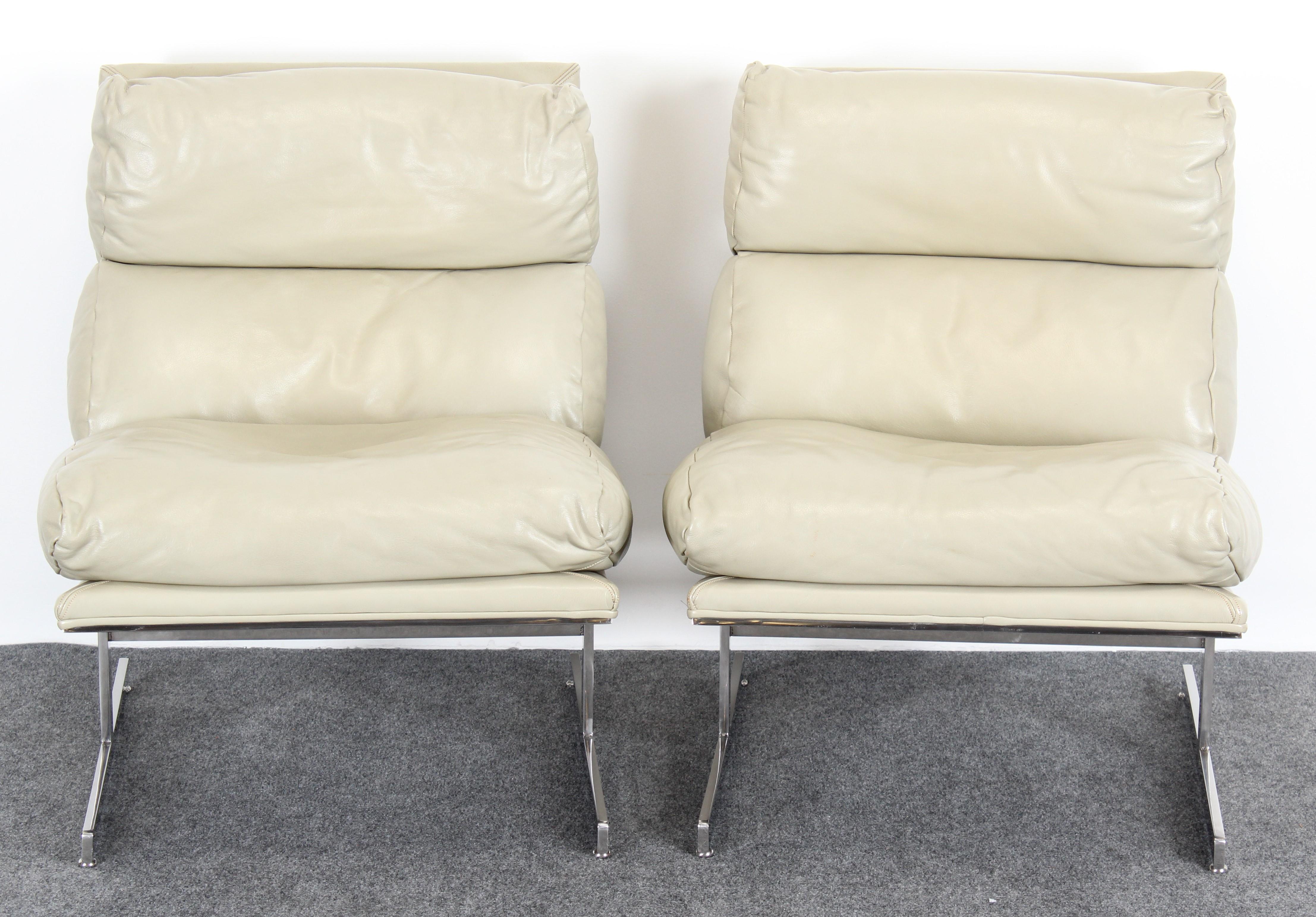 Late 20th Century Pair of Kipp Stewart Stainless Steel Lounge Chairs for Directional, 1970s