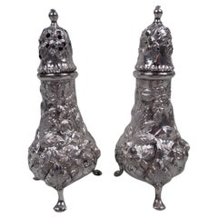 Antique Pair of Kirk Baltimore Repousse Sterling Silver Salt & Pepper Shakers