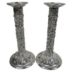 Pair of Kirk Edwardian Classical Baltimore Repousse Candlesticks