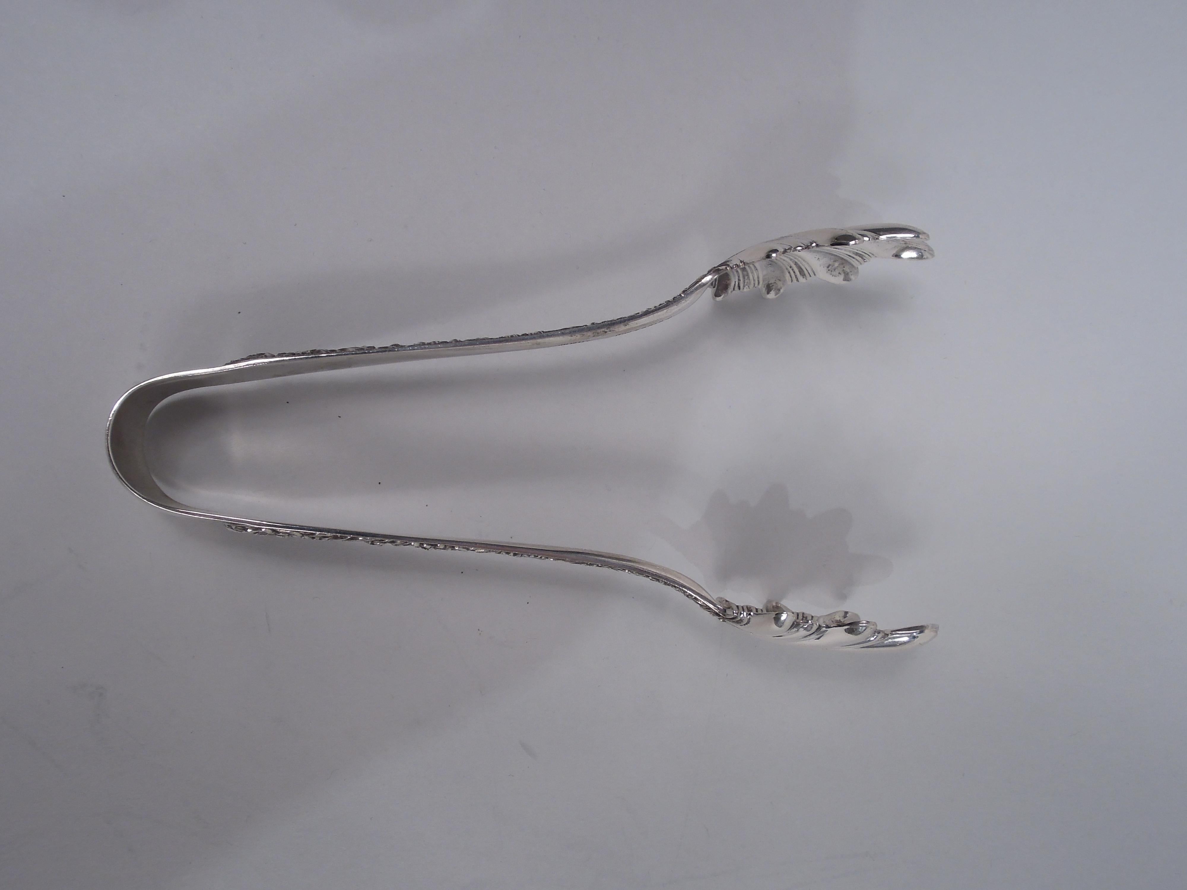 American Pair of Kirk Repousse Sterling Silver Ice Tongs For Sale