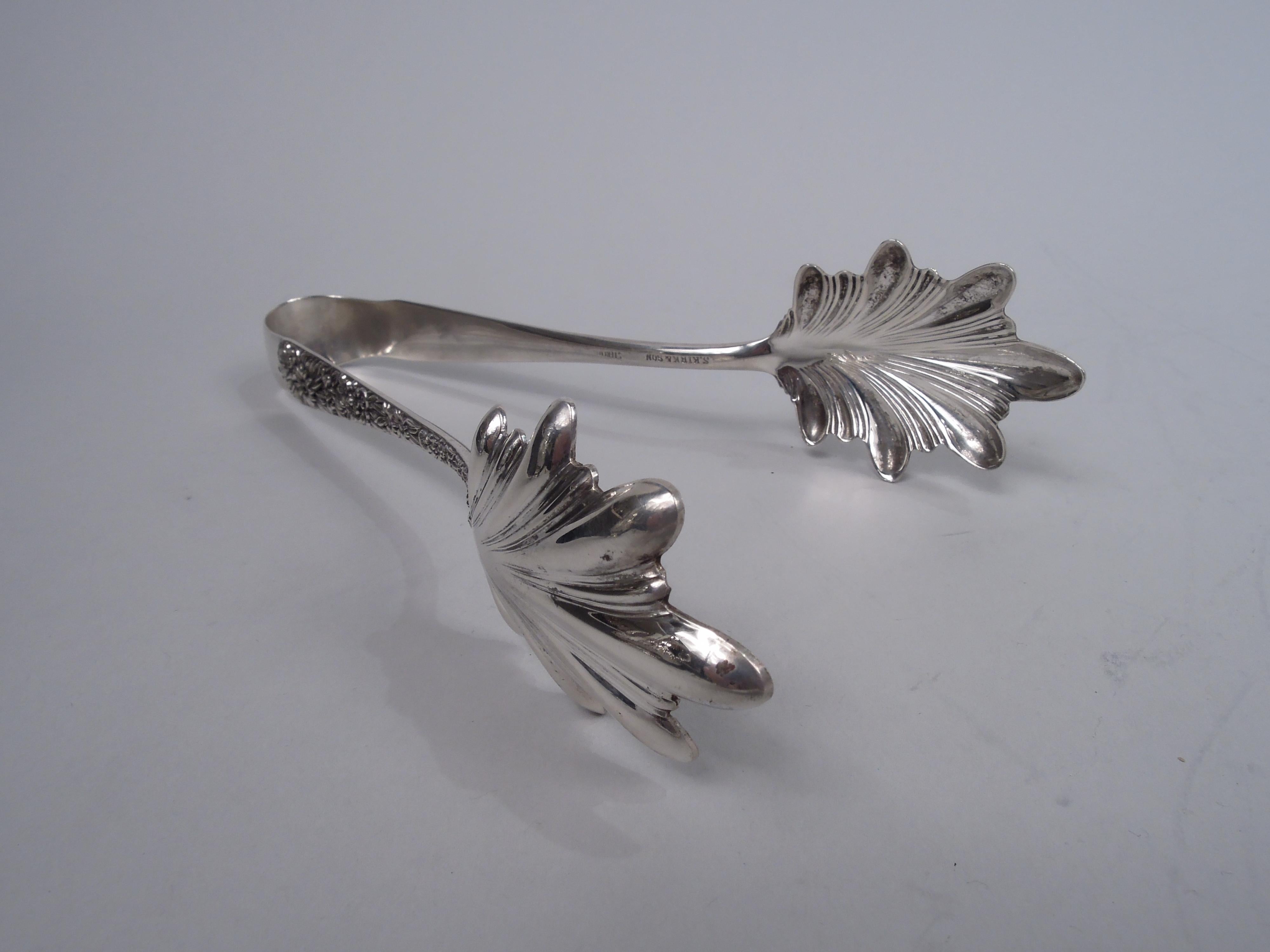 20th Century Pair of Kirk Repousse Sterling Silver Ice Tongs For Sale