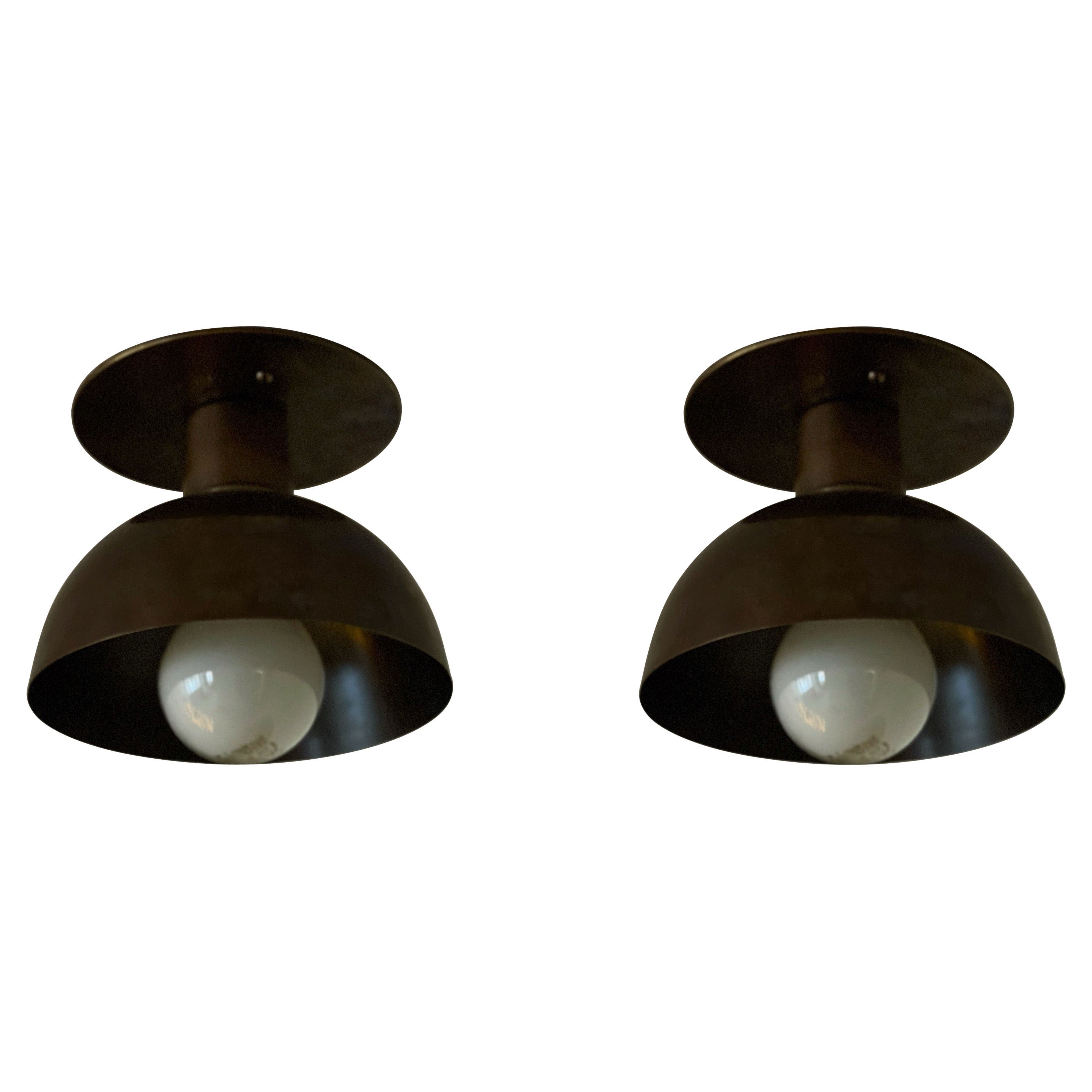 Paire de spots de cuisine - Abat-jours bruns et accessoires en laiton en vente