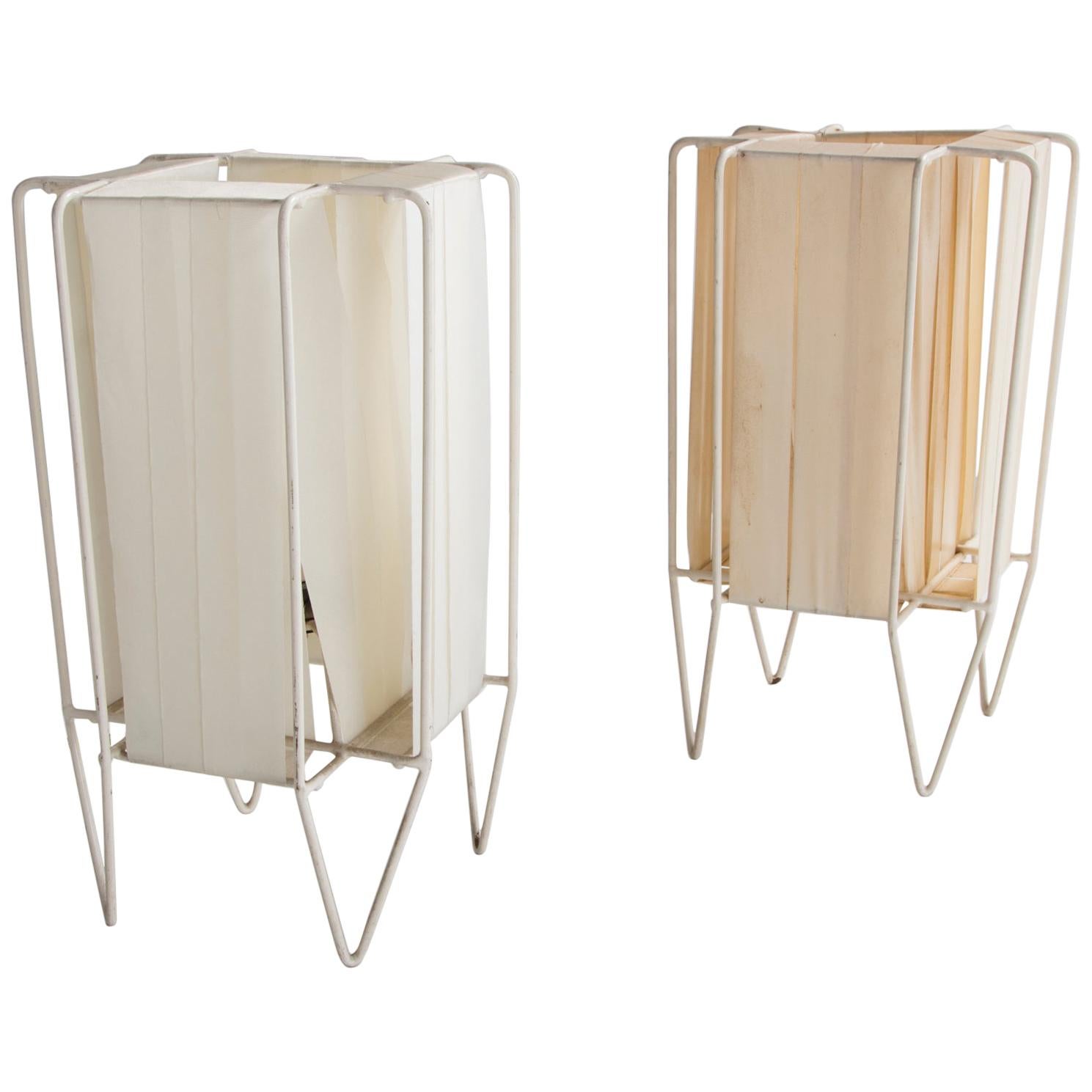 Pair of "Kite" Table Lamps with Metal Frames and Woven Shades, circa 1960s