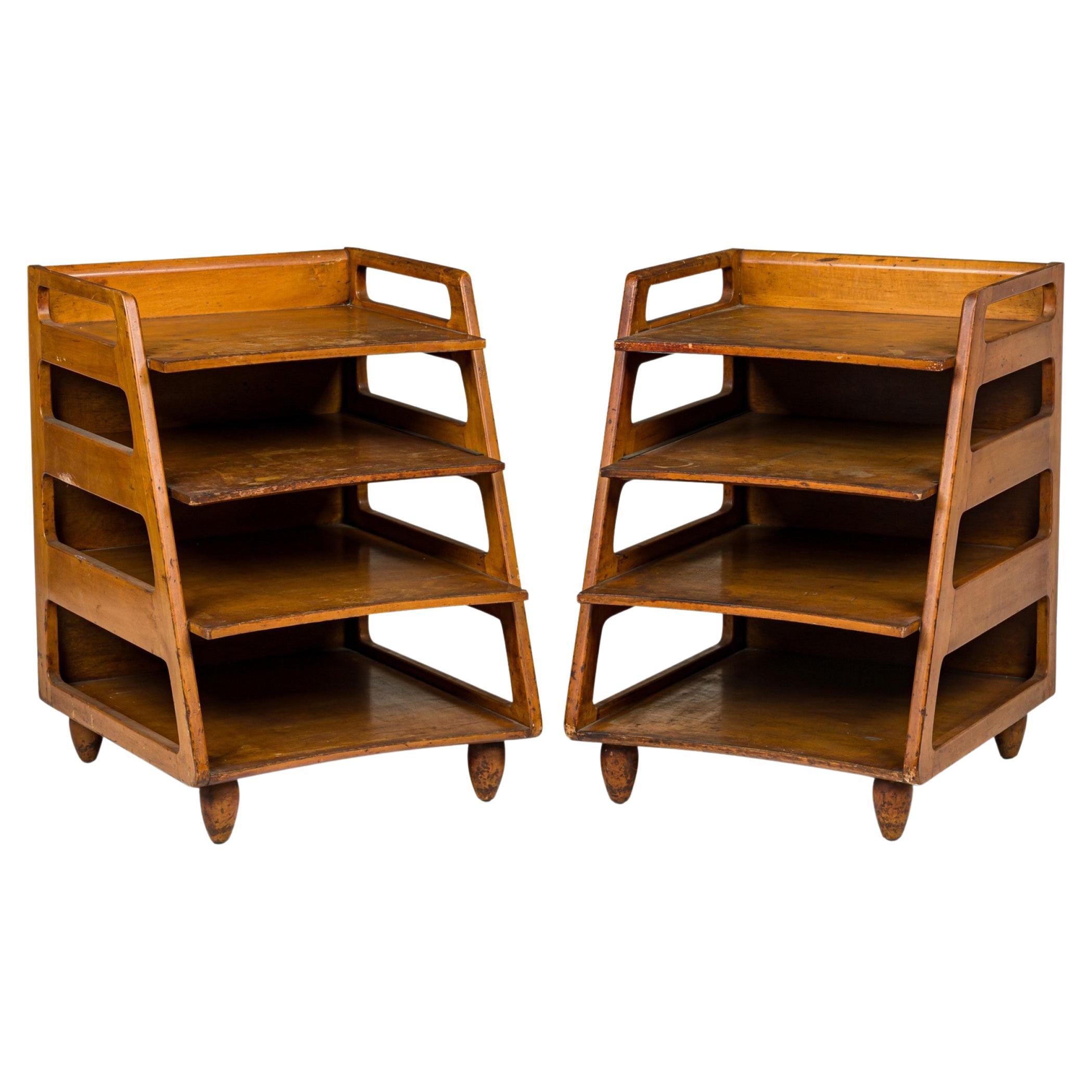Pair of Kittinger American Mid-Century Wooden Four-Compartment Magazine Tables