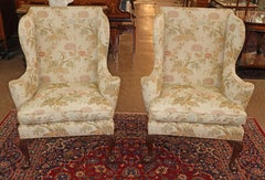 Pair of Kittinger Colonial Williamsburg Scalamandre Fabric Fire Side Wing Chairs
