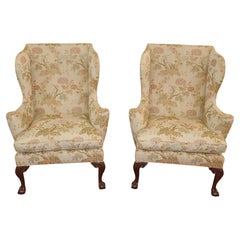 Pair of Kittinger Colonial Williamsburg Scalamandre Fabric Fire Side Wing Chairs