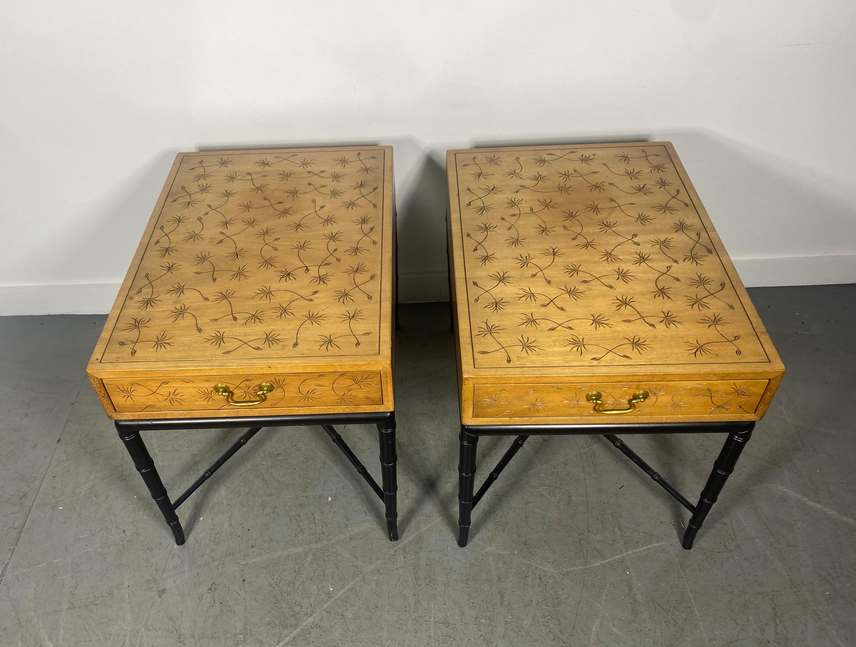 Mid-20th Century Pair of Kittinger Company Hollywood Regency Faux Bamboo Dandelion Design For Sale