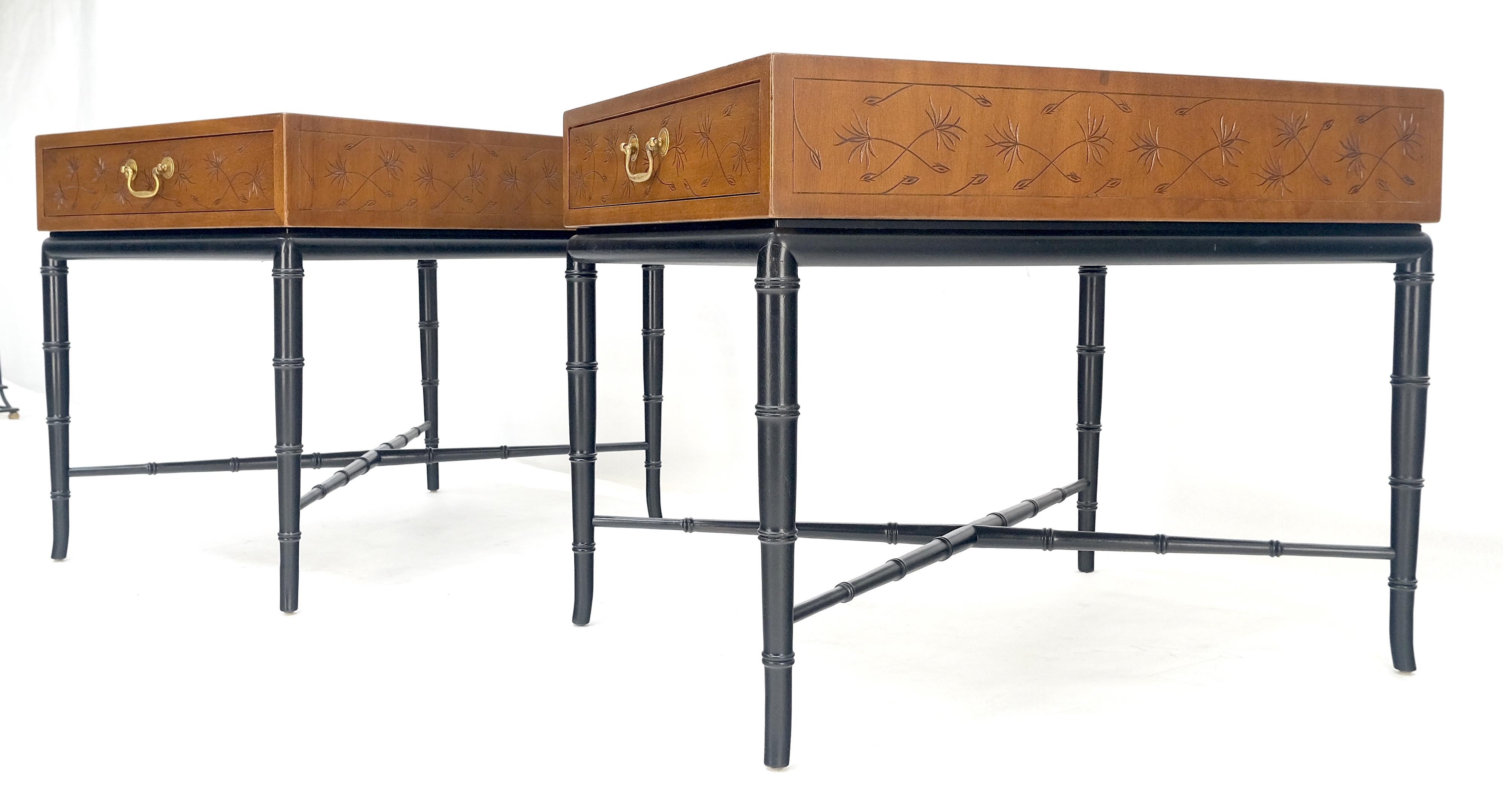 Pair of Kittinger Faux Bamboo Tapered Horn Shape Legs One Drawer End Tables MINT For Sale 7
