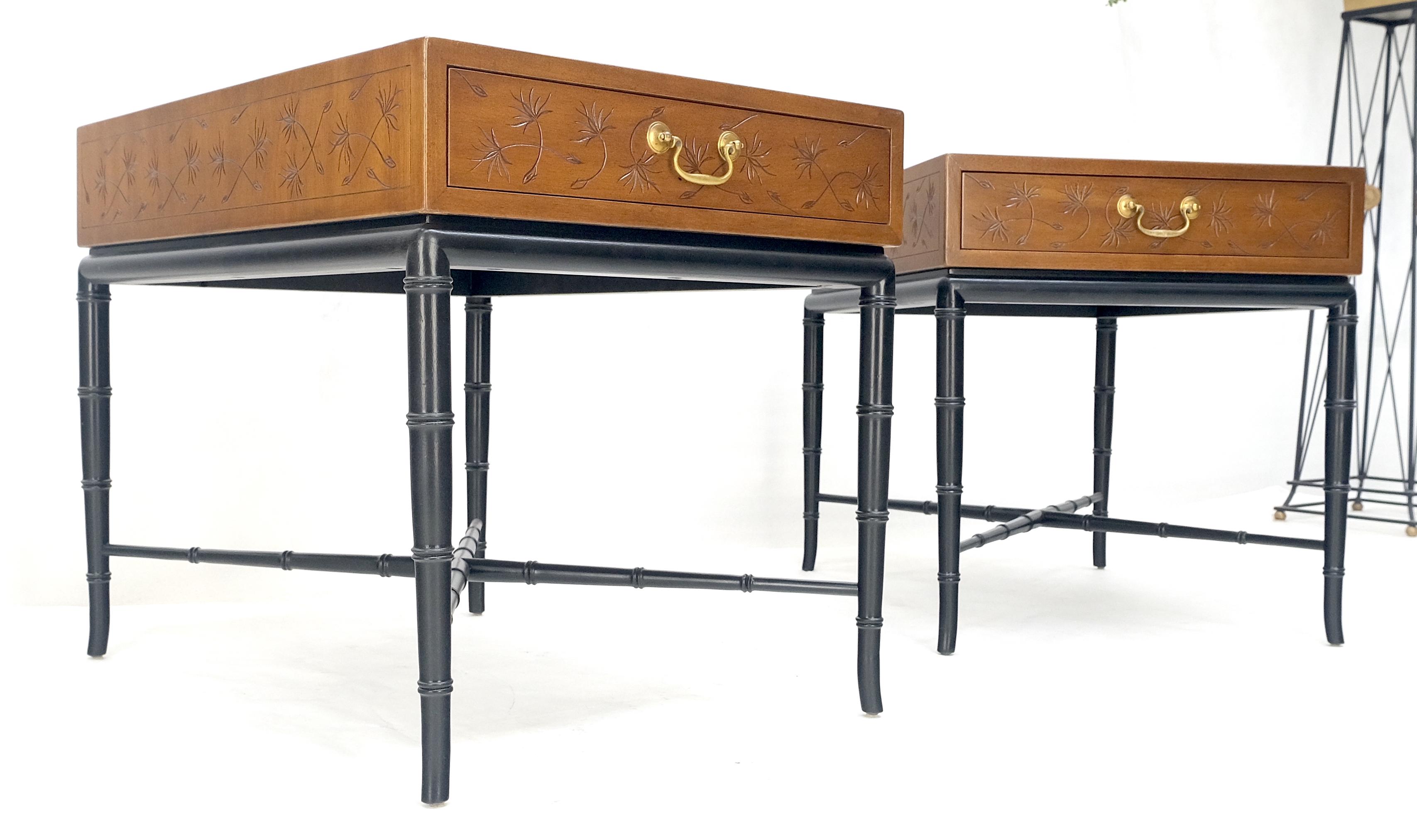 Pair of Kittinger Faux Bamboo Tapered Horn Shape Legs One Drawer End Tables MINT For Sale 8