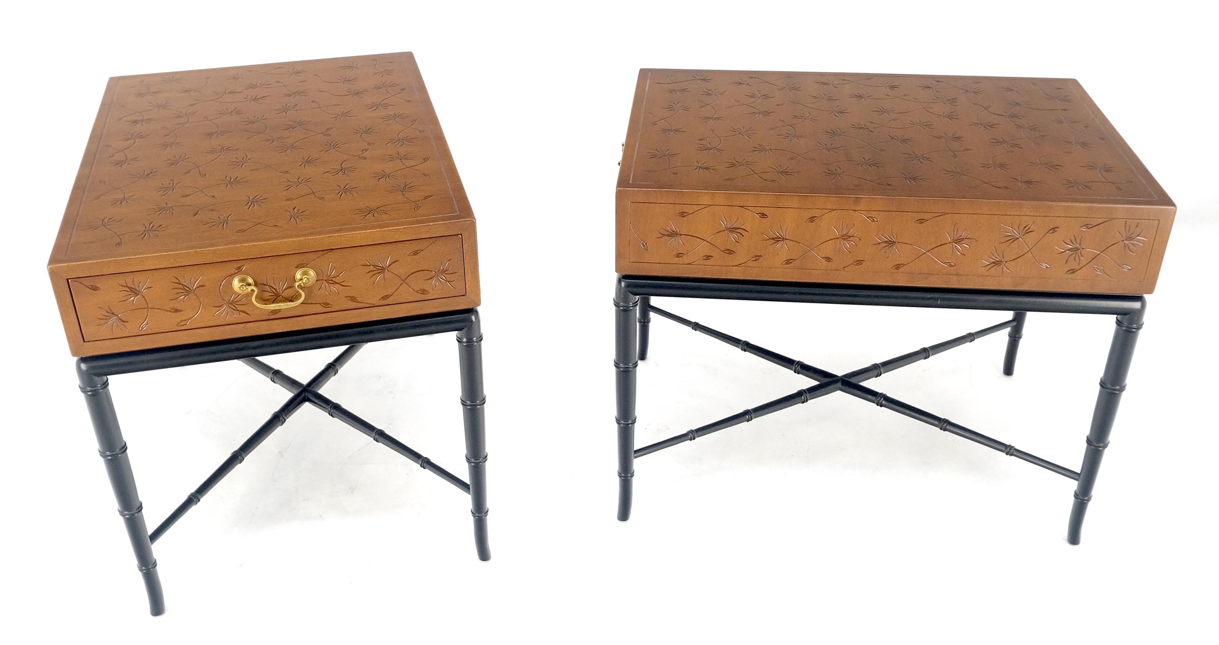 Pair of Kittinger Faux Bamboo Tapered Horn Shape Legs One Drawer End Tables MINT For Sale 10