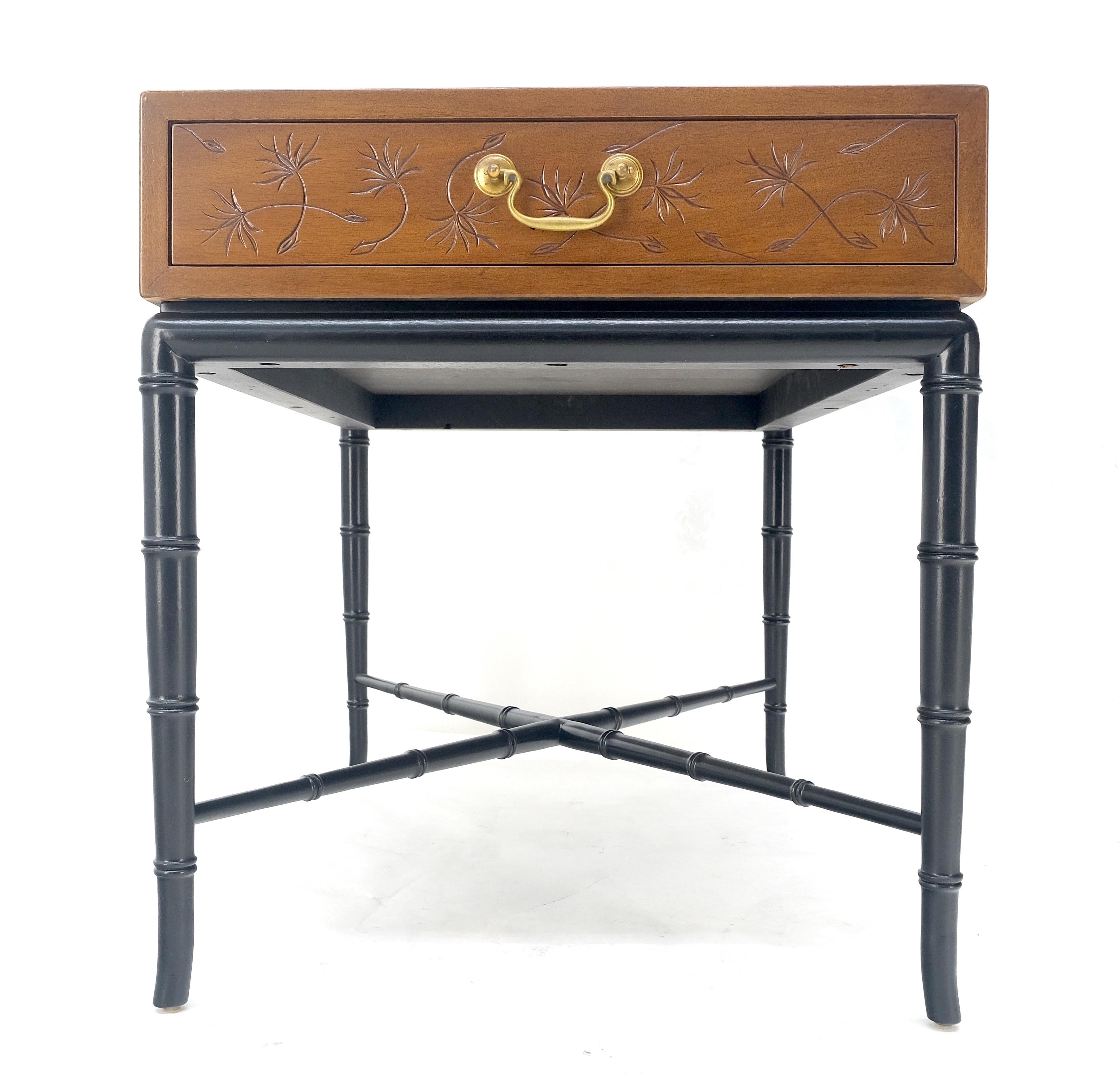 Pair of Kittinger Faux Bamboo Tapered Horn Shape Legs One Drawer End Tables MINT For Sale 2