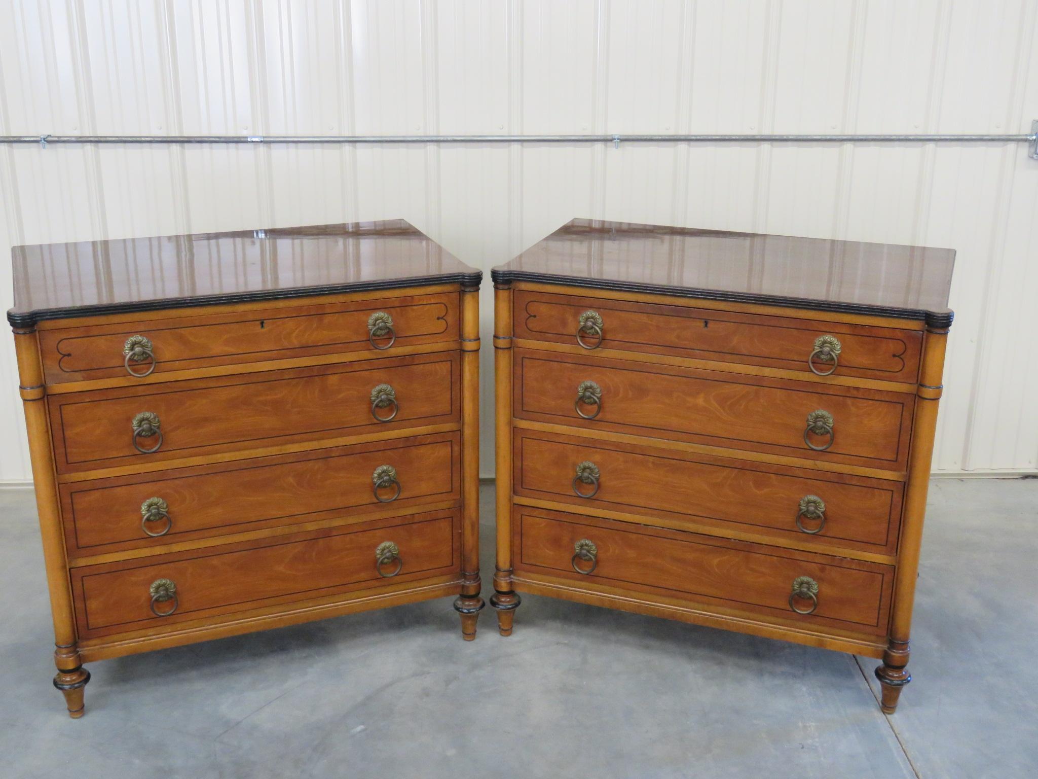 Pair of Kittinger Georgian style 4-drawer commodes with bronze hardware.