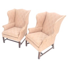 Pair of Kittinger Style Tall Wingback Chairs Mint Frames as is Upholstery