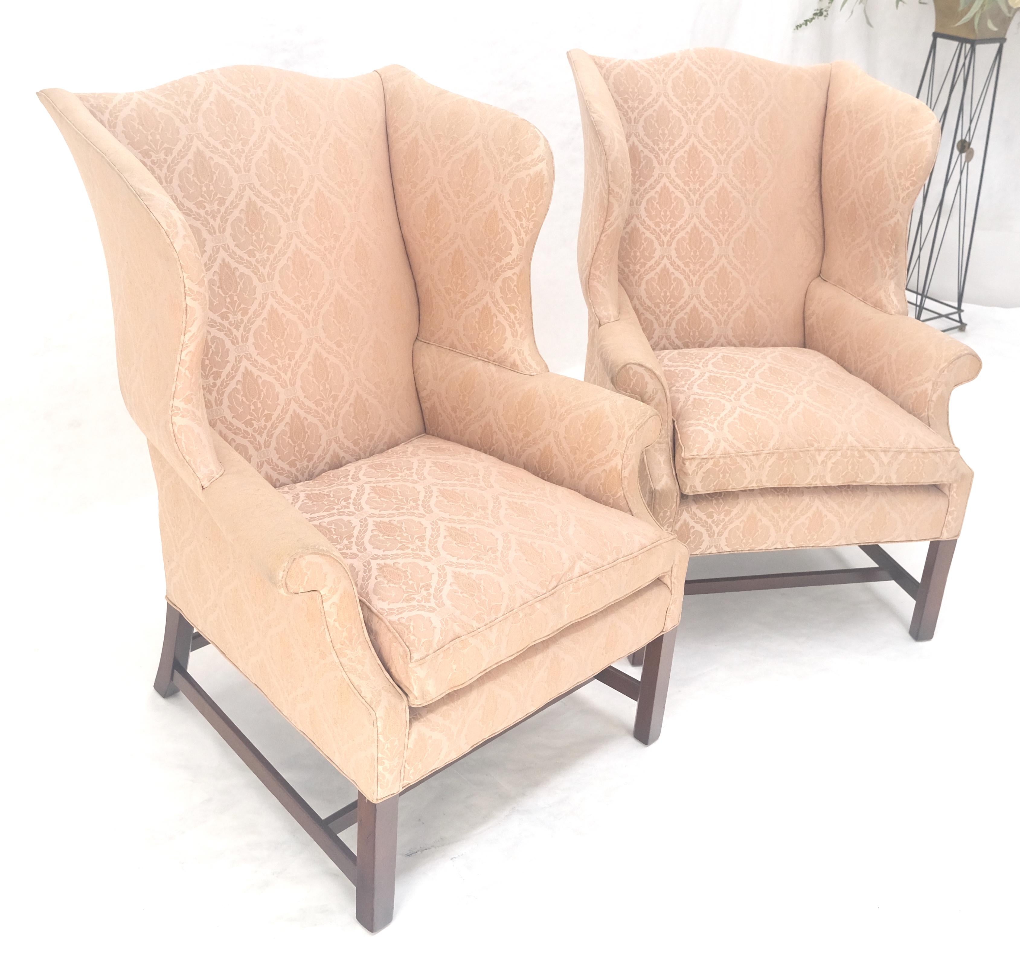 20th Century Pair of Kittinger Style Tall Wingback Chairs Mint Frames as is Upholstery For Sale
